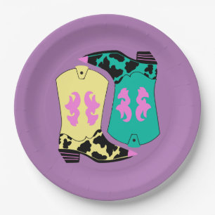 Modern Cowgirl Western Boots Farmer Ranch Cowboy Paper Plate