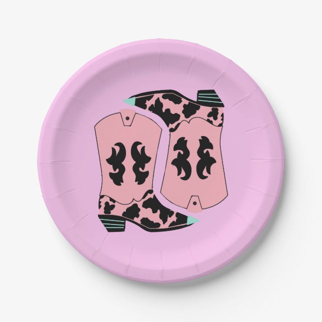 Modern Cowgirl Western Boots Farmer Ranch Cowboy Paper Plate (Front)