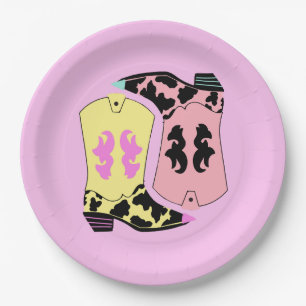Modern Cowgirl Western Boots Farmer Ranch Cowboy Paper Plate