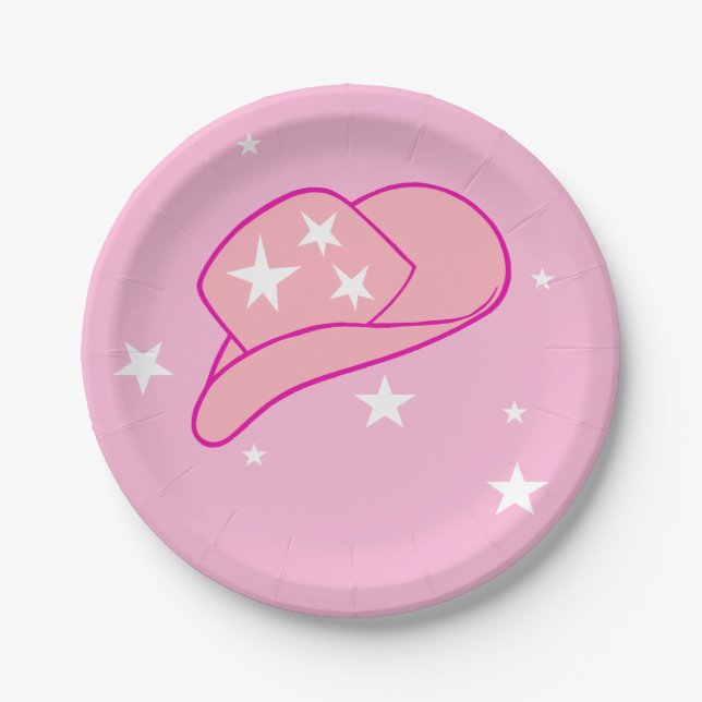 Modern Cowgirl Western Hat Pink Birthday  Paper Plate (Front)