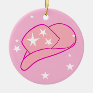 Modern Cowgirl Western Hat Pink  Ceramic Tree Decoration