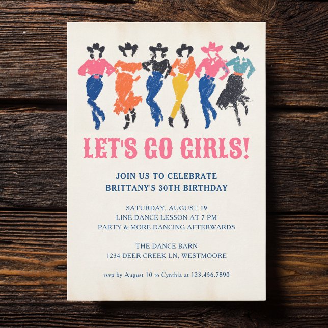 Modern Cowgirls Line Dance Adult Birthday Party Invitation (Creator Uploaded)