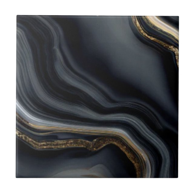 Modern Cracked Gold black marble Stylist Tile (Front)