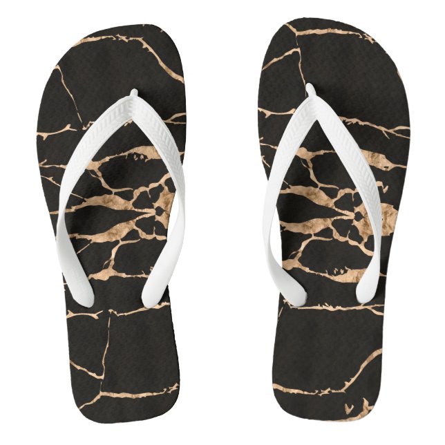 Modern Cracked Gold Black Stylist Professional Flip Flops (Footbed)