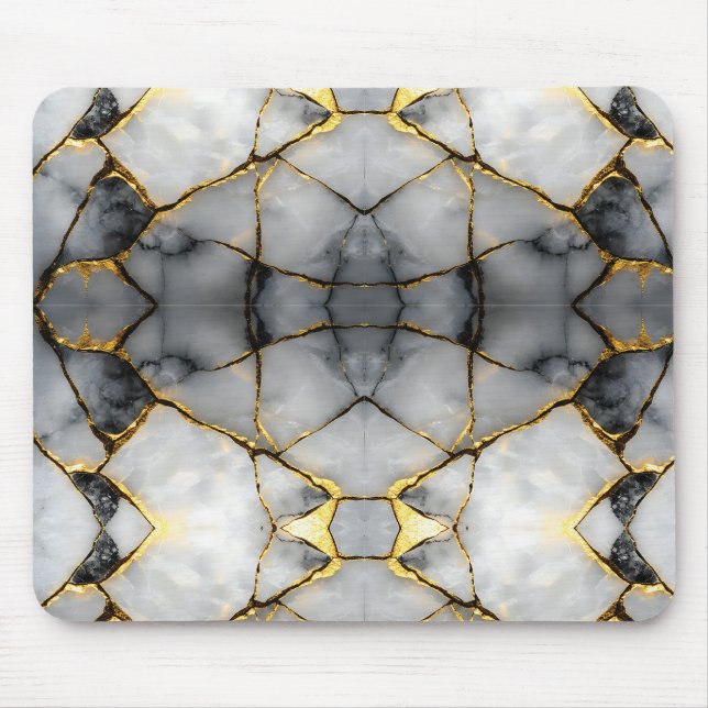 Modern Cracked Gold White & black marble Mouse Mat (Front)