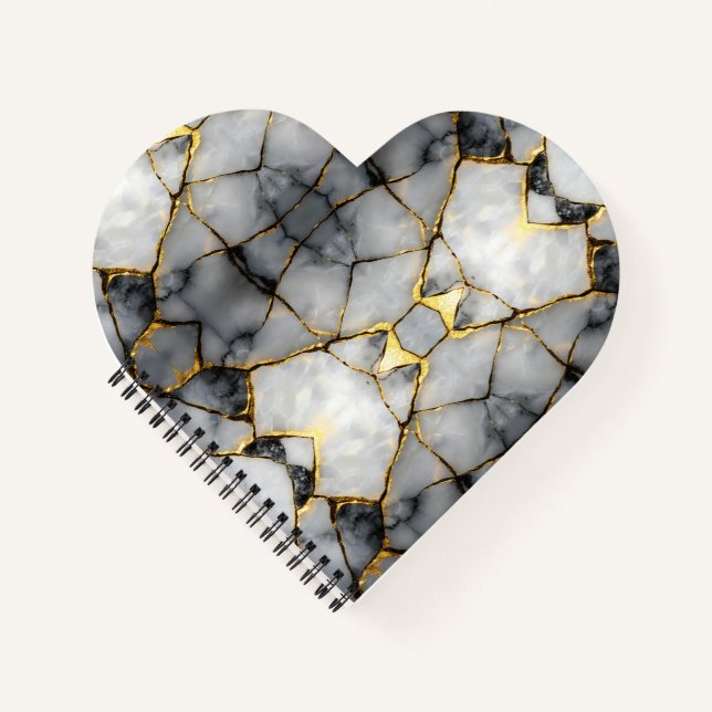 Modern Cracked Gold White & black marble Notebook (Front)