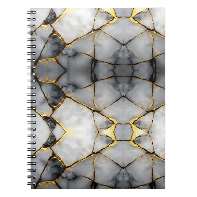 Modern Cracked Gold White & black marble Notebook (Front)