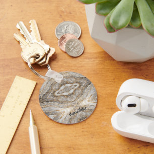 Modern Cracked Gold White marble Key Ring