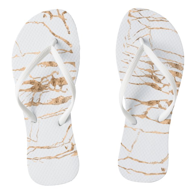 Modern Cracked Gold White Stylist Professional Flip Flops (Footbed)