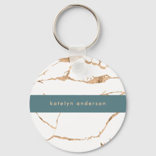 Modern Cracked Gold White Stylist Professional Key Ring