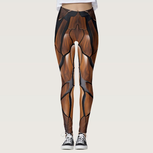 Modern Cracked Wood Surface Pattern Leggings (Front)