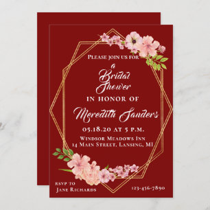 Modern Cranberry Gold And Blush Pink Bridal Shower Invitation