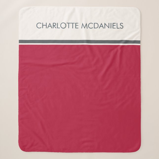 Modern Cranberry Simple Personalised Name    Sherpa Blanket (Front)