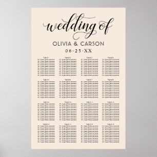 Modern Cream and Black Script Wedding Seating Poster