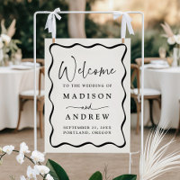 Modern Cream and Black Wavy Frame Wedding Welcome