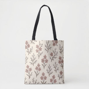 Modern Cream and Dusty Rose Floral Tote Bag