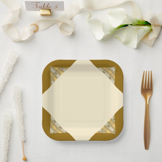 Modern Cream And Gold Square Paper Plate (Wedding)