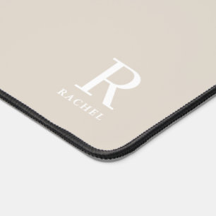 Modern Cream Beige Custom Initial Monogram Desk Mat