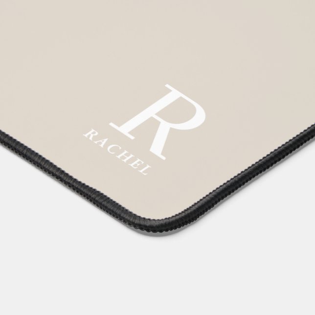 Modern Cream Beige Custom Initial Monogram Desk Mat (Corner)