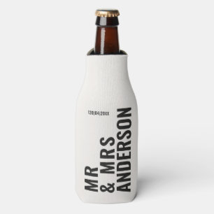 Modern cream black minimal bold simple wedding bottle cooler