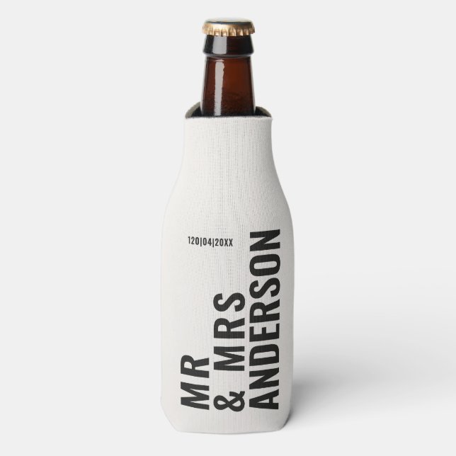 Modern cream black minimal bold simple wedding bottle cooler (Bottle Front)