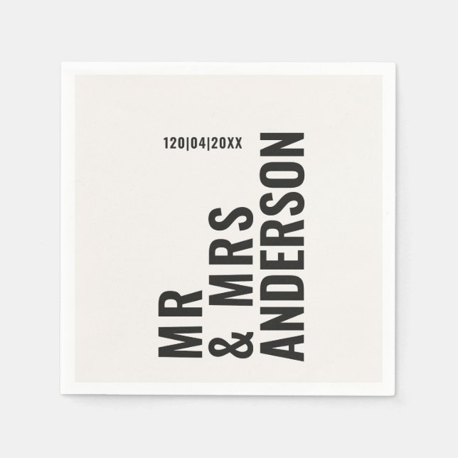 Modern cream black minimal bold simple wedding napkin (Front)