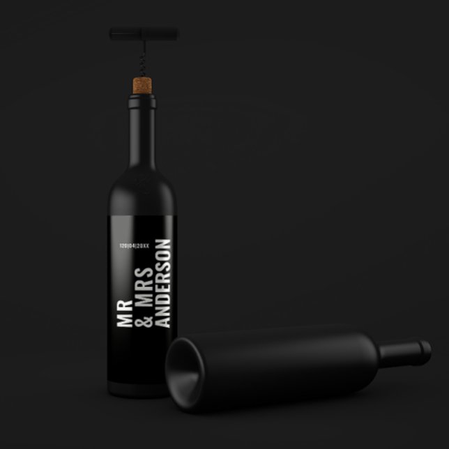 Modern cream black minimal bold simple wedding wine label (Creator Uploaded)
