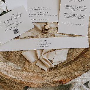 Modern cream black minimal contemporary wedding invitation belly band