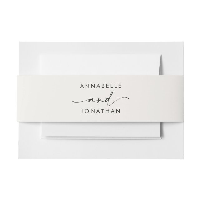 Modern cream black minimal contemporary wedding invitation belly band (Front Example)