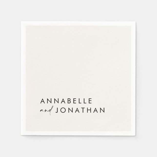 Modern cream black minimal contemporary wedding napkin (Front)