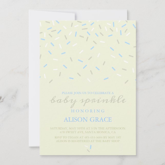 Modern Cream & Blue Baby Sprinkle Invitation (Front)