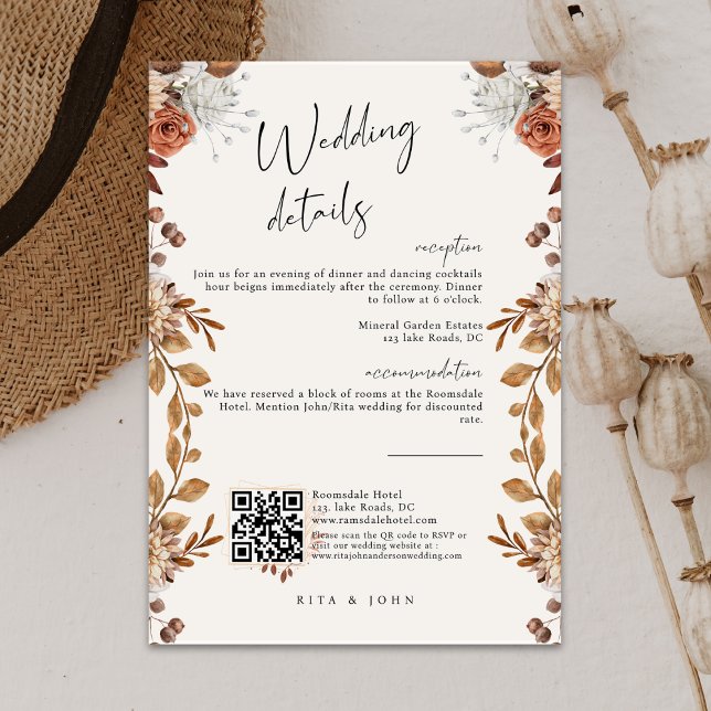 Modern Cream Boho Script Wedding Details Enclosure Card (Creator Uploaded)