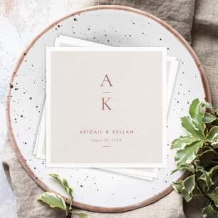 Modern Cream Brown Monogram Earth Tone Wedding Napkin