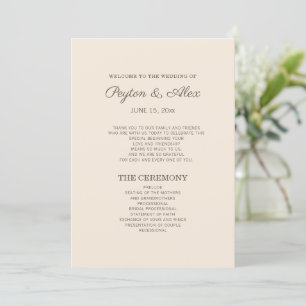 Modern Cream Brown Wedding Program  Programme
