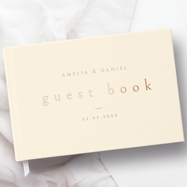 Modern cream coloured wedding names and date real guest book (Modern cream colored wedding names and date real foil guest book)