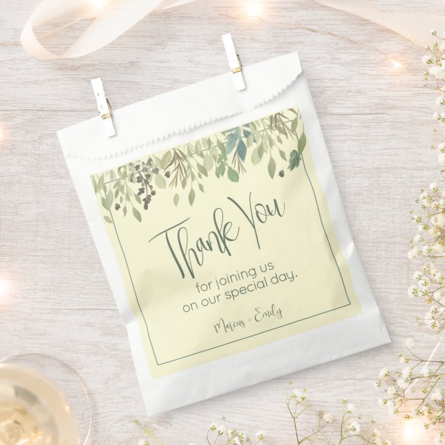 Modern Cream & Eucalyptus Wedding  Favour Bag (Clipped)