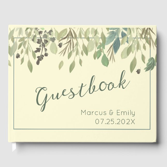Modern Cream & Eucalyptus Wedding Guest Book (Front)