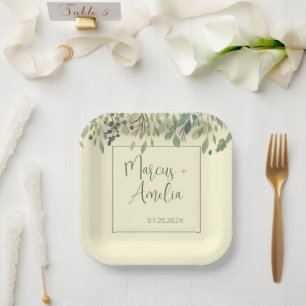 Modern Cream & Eucalyptus Wedding  Paper Plate