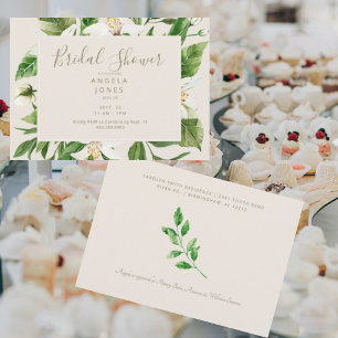 Modern Cream Foliage White Floral Bridal Shower Invitation