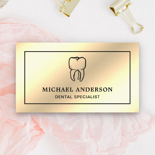 Modern Cream Gold Foil Tooth Dental Clinic Dentist Business Card