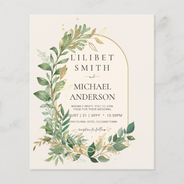 Modern Cream Gold Greenery Botanical Wedding Flyer (Front)