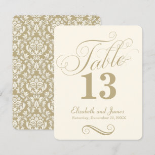 Modern Cream Gold Script Wedding Table Number
