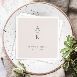 Modern Cream Green Monogram Earth Tone Wedding Napkin