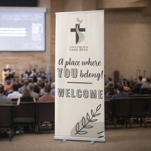 Modern Cream Grey Custom Logo Church Welcome Sign