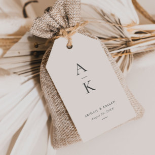 Modern Cream Grey Monogram Earth Tone Wedding Gift Tags