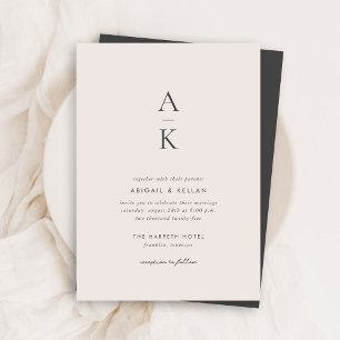 Modern Cream Grey Monogram Mix Match Wedding Invitation