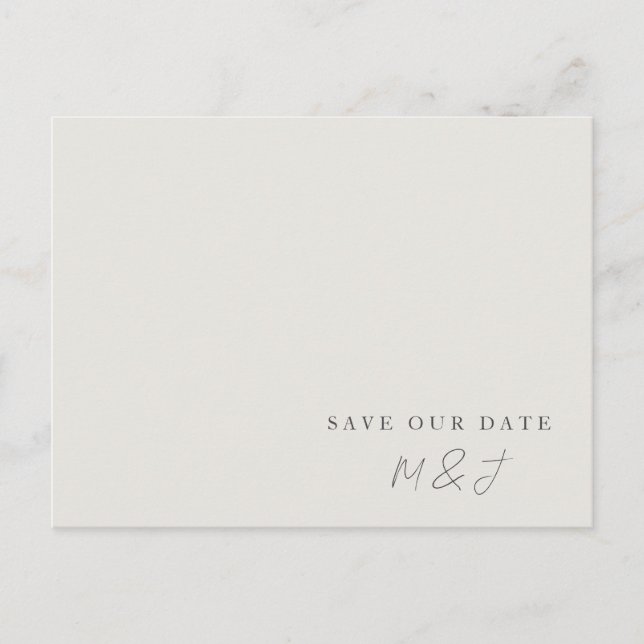 Modern Cream Monogram Save the Date Postcard (Front)
