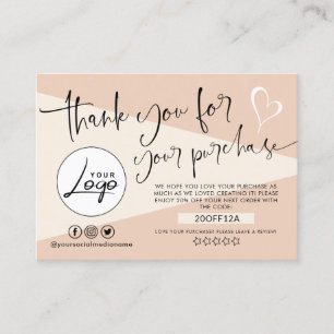 Modern Cream Order Thank You Business Card