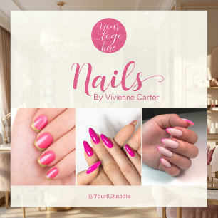 Modern Cream Pink Script Logo Photo Nail Salon Window Cling