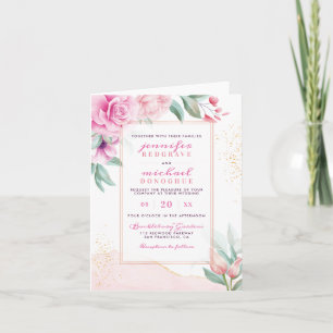 Modern Cream & Pink Trendy Blooms Classic Wedding Invitation